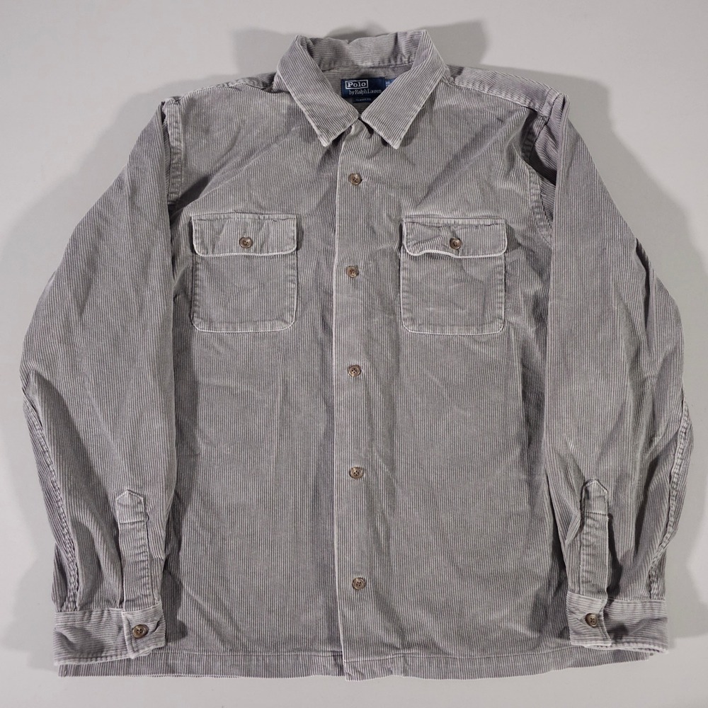 Polo Ralph Lauren Mens XXL Gray Corduroy Camp Shirt Classic Fit Long Sleeve